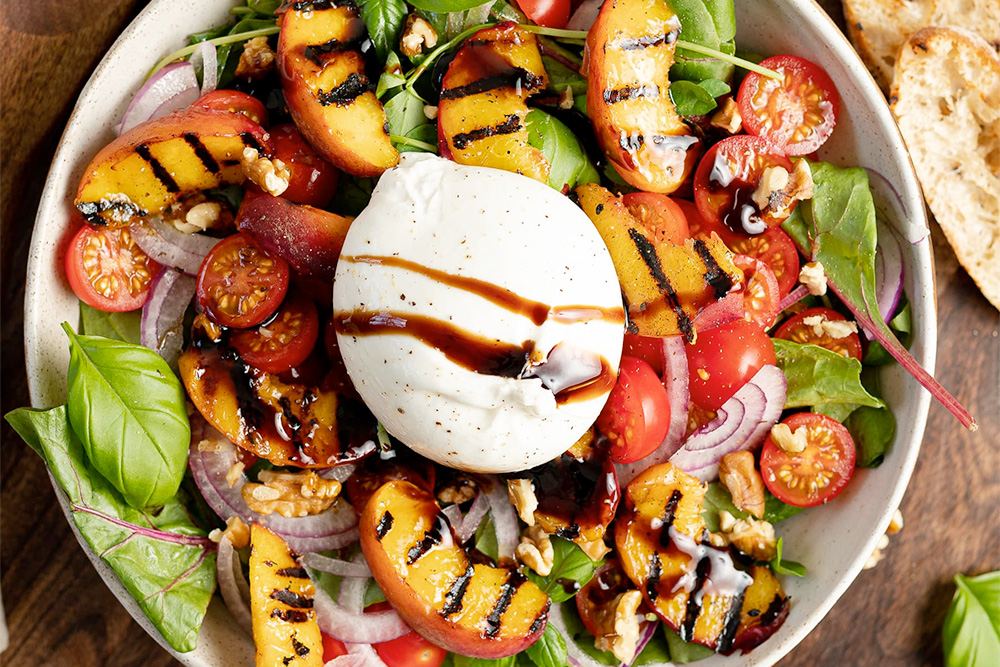 Grilled Peach & Burrata Salad - Camp Southern Ground